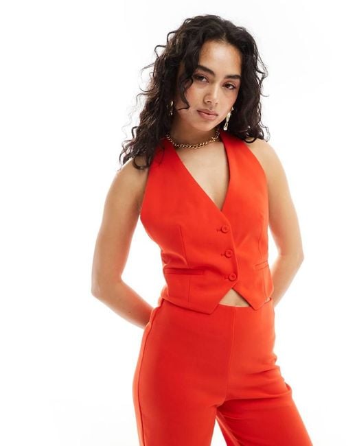 Chaleco De Traje De (Parte De Un Conjunto) Mango de color Red