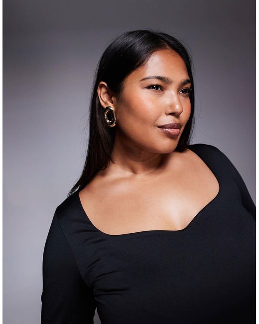 Asos design curve - top double épaisseur à manches longues et buste froncé ASOS en coloris Black