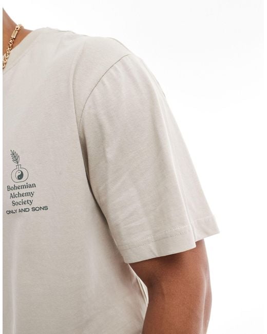 T-shirt décontracté avec imprimé bohemian au dos - beige Only & Sons pour homme en coloris Gray