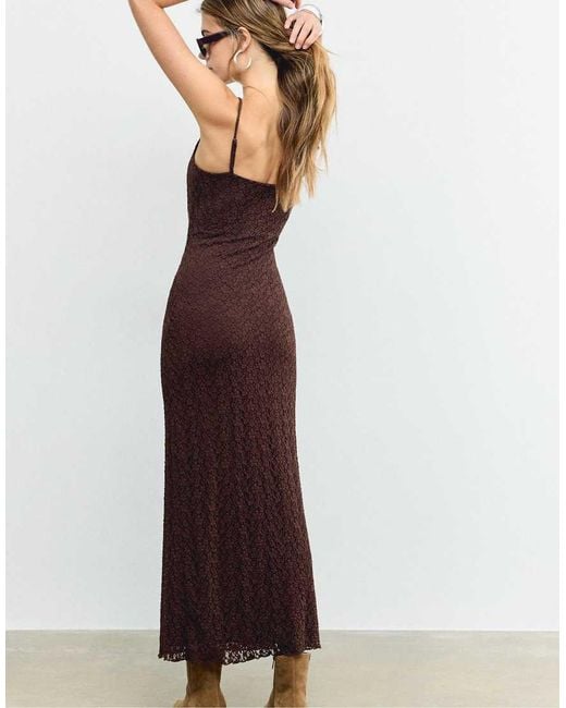 Stradivarius Purple Blonde Lace Strappy Midi Dress