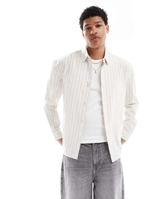 New Look White Stripe Oversized Shirt for men