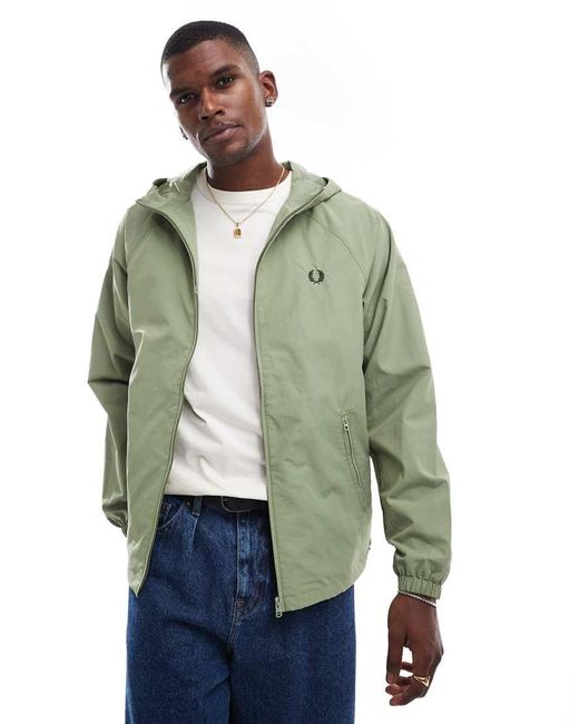 Fred Perry Green Taslan Hooded Shell Jacket for men