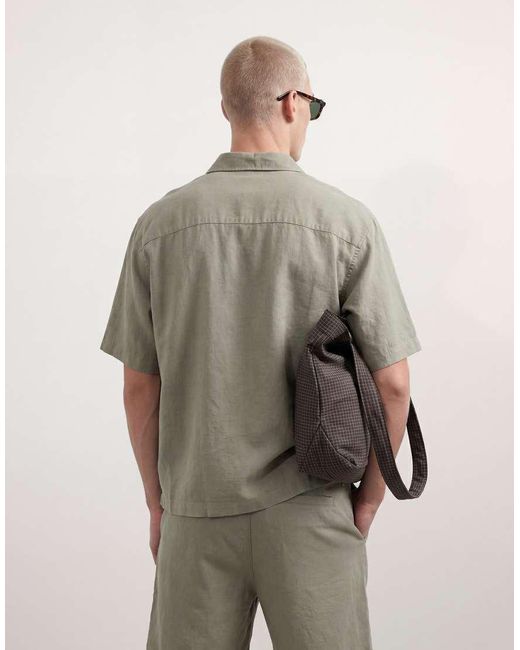 ASOS Gray Oversized Linen Blend Shirt for men