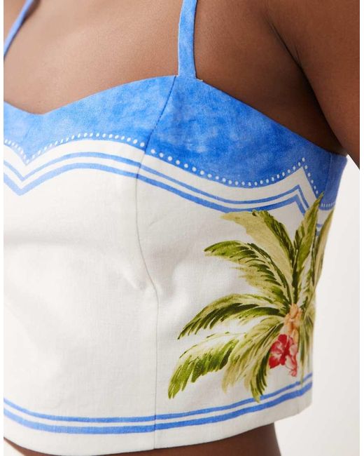Forever New Blue Linen Cami Mix Crop Top Co-Ord