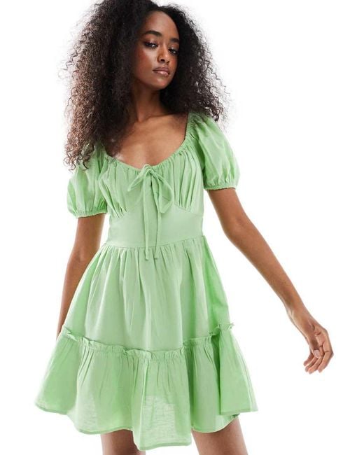 Wednesday's Girl Green Milkmaid Linen Blend Dress