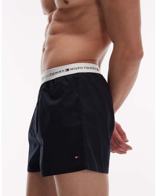 Tommy Hilfiger Blue Signature Cotton 2 Pack Woven Boxers for men