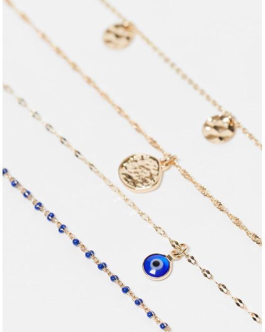 Confezione Da 4 Collane Dorate Con Ciondoli A Forma Di Disco E Di Occhio di ASOS in White