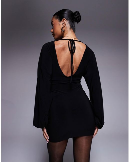 asos mini dress long sleeve ASOS Design supersoft Long Sleeve Godet Mini Dress in Black