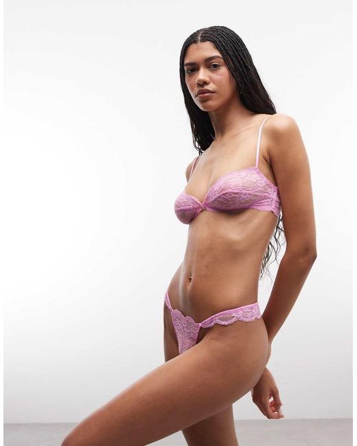 ASOS Red Lola Lace Tanga Lingerie Thong With Lace Side