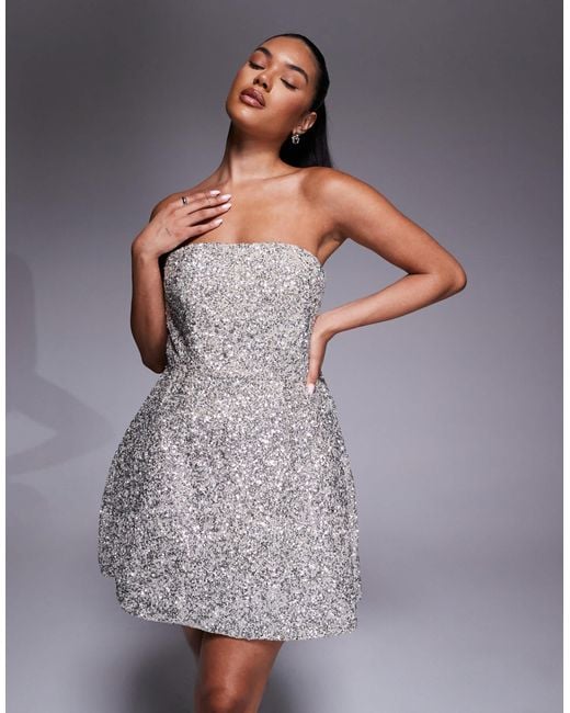 Jarlo Gray Sequin Structured Mini Dress With Bow Back