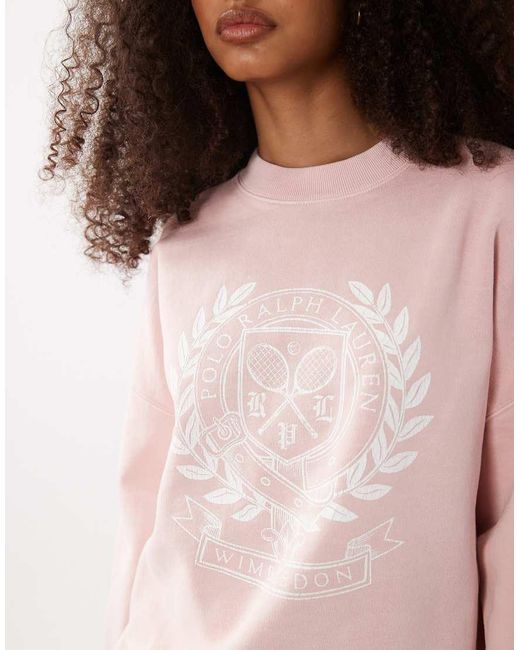 Polo Ralph Lauren Pink Wimbledon Capsule Relaxed Fit Crest Embroidered Sweatshirt