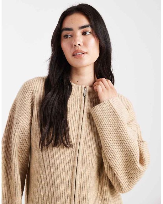 4th & Reckless Brown Premium High Neck Double Zip Knitted Bomber Cardigan