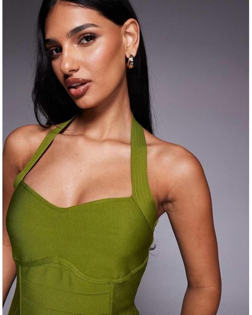 Kaiia Green Exclusive Premium Sculpting Sweetheart Halterneck Bandage Top