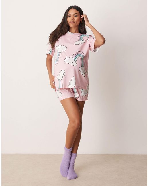 ASOS Pink Asos Design Maternity Rainbow Oversized Tee & Shorts Pyjama Set