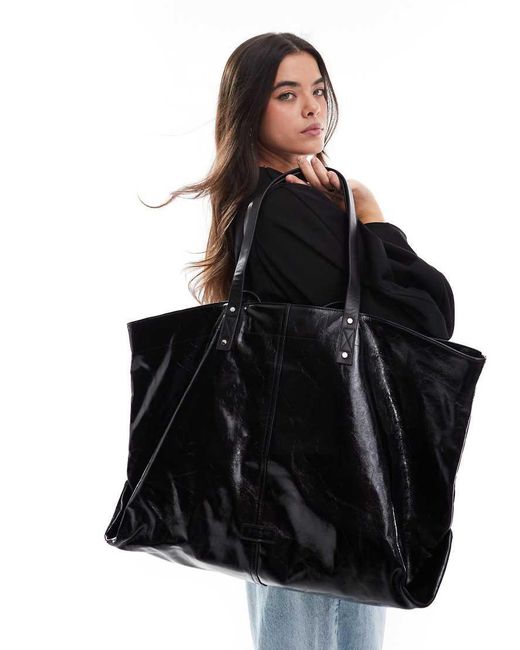 River Island Black Bashed Leather Shopper Bag