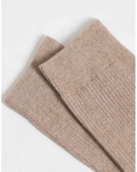 SELECTED White Ribbed Crew Socks for men