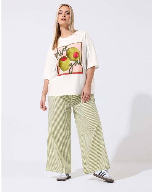 Yours Clothing Green Stripe Wide Leg Trousers