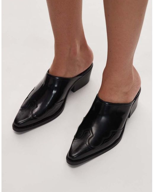Tommy Hilfiger Black Western Detail Pointed Heel Mules