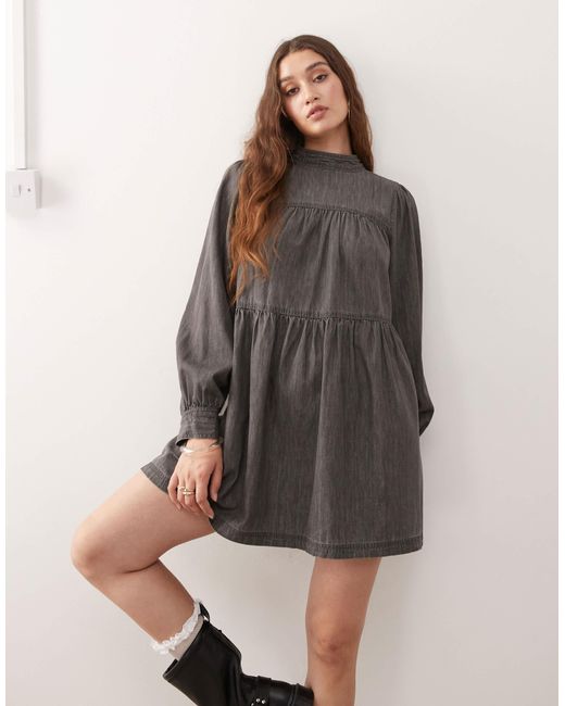 miss selfridge grey dress Long Sleeve High Neck in Gray 451