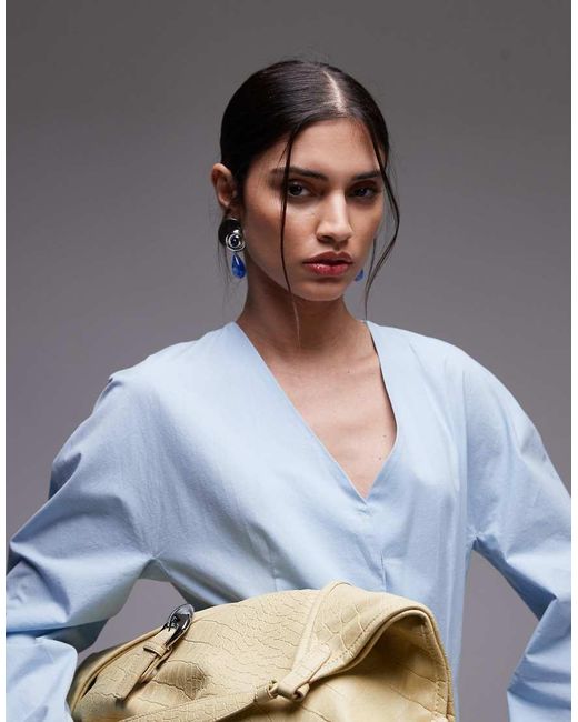 ASOS Blue Cinch Waist Cocoon Sleeve Shirt