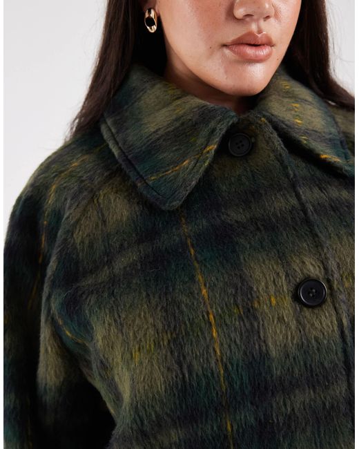 Manteau long aspect laine brossée à carreaux - foncé Noisy May en coloris Blue