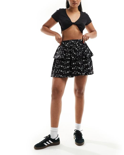ASOS Black Broderie Rara Mini Skirt