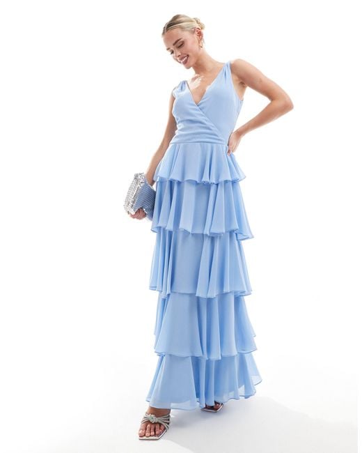 TFNC London Blue Tfnc Bridesmaids Petite Chiffon Tiered Maxi Dress