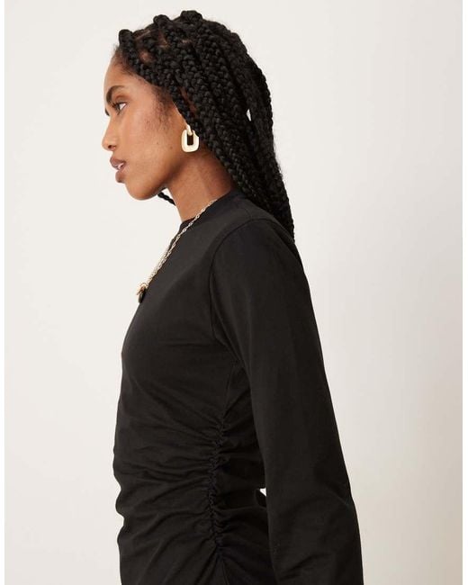 ASOS Black Shoulder Pad Detail Cinched Long Sleeve Casual Mini Dress