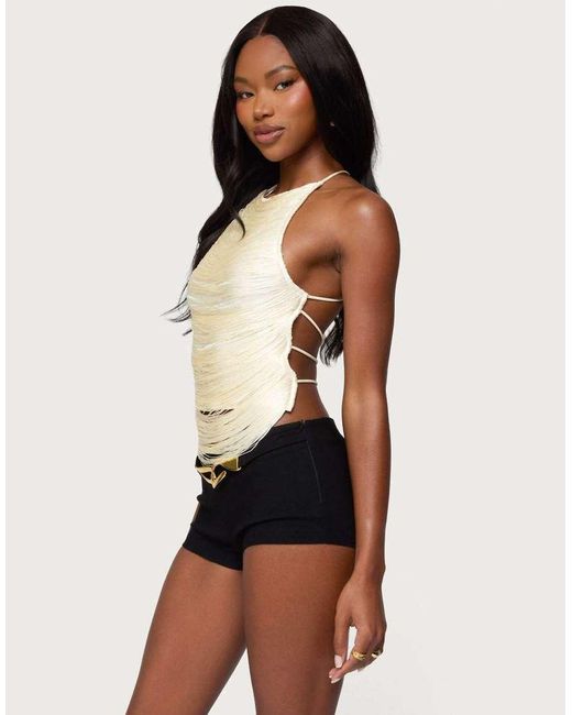 Edikted Black Kalana Crisscross Backless Fringed Top
