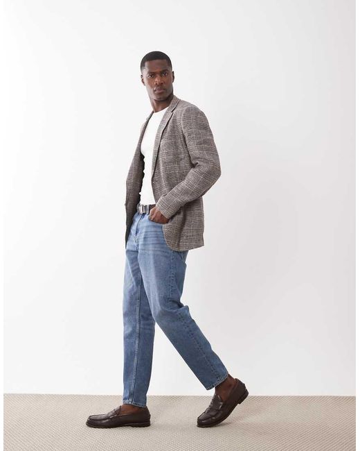 Mango Gray Nella 100% Linen Checked Blazer for men