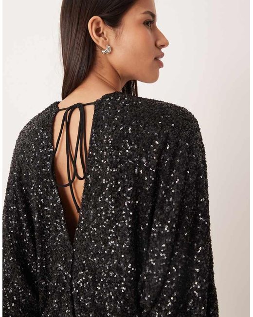 Gina Tricot Black Long Sleeve Sequin Low Back Mini Dress