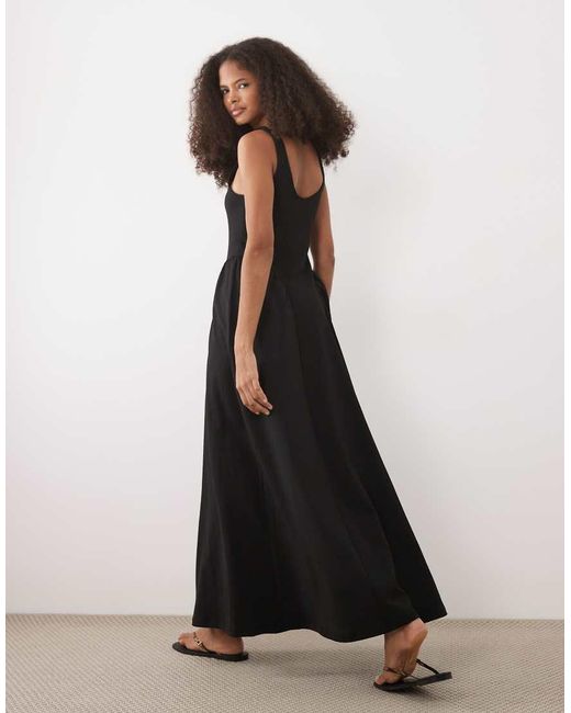 ASOS Natural Sleeveless Pleat Detail Crepe Midi Dress