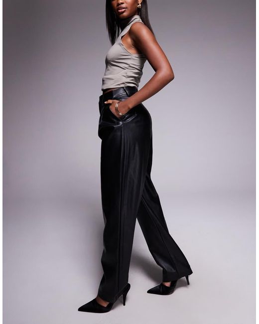 Bardot Black Leather Look High Waisted Tapered Leg Trousers
