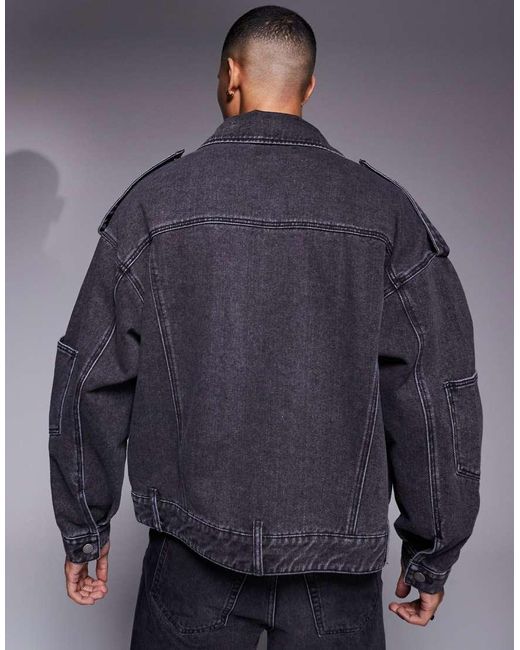 Liquor N Poker Denim Bikerjack in het Blue voor heren