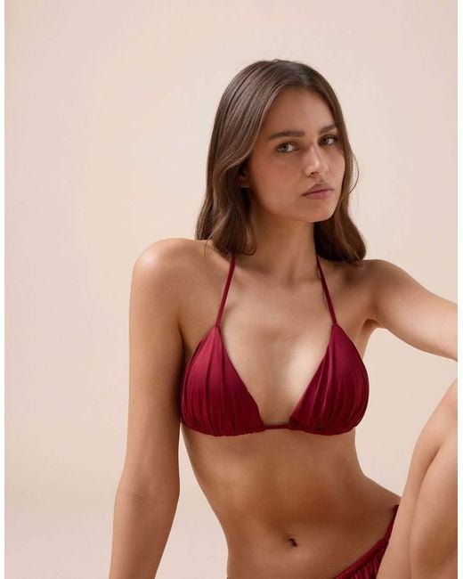 Calzedonia Red Shiny Satin Triangle Bikini Top