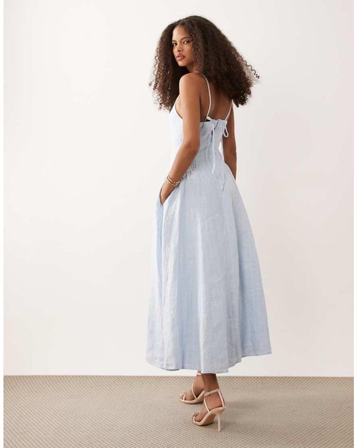 Abercrombie & Fitch White Linen Blend High Neck Dipped Waist Maxi Dress