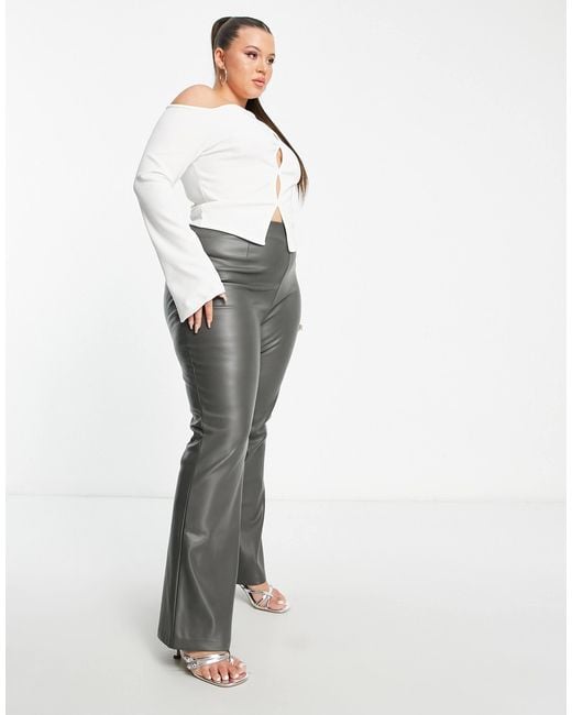 ASOS Gray Curve Flare Faux Leather Trouser
