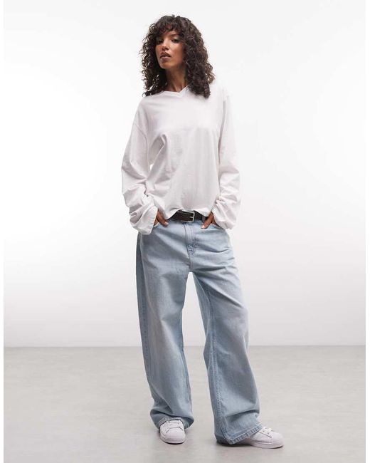 Weekday White Boxy Fit Long Sleeve T-shirt With V-neck