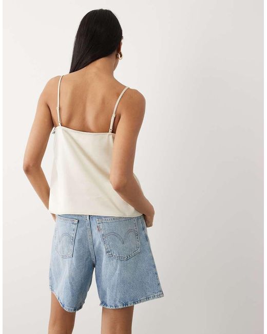 ASOS White Satin Lace Trim Tie Cami Top