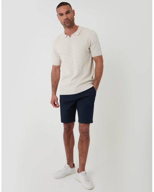 Threadbare White Textured Knit Trophy Neck Polo for men