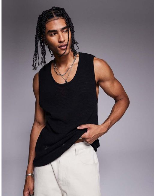 Camiseta Negra Extragrande Sin Mangas De Croché De ADPT de hombre de color Blue