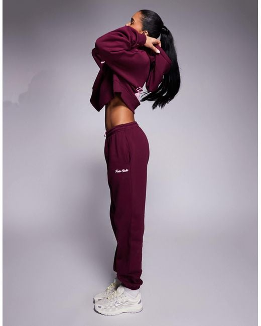 Kaiia Purple Cotton Rich Embroide Logo Cuffed jogger Co-ord