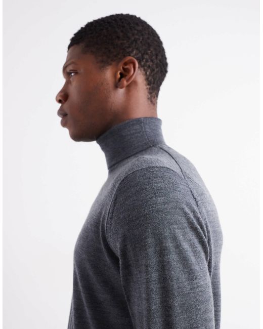 Mango Blue Knitted Roll Neck Jumper for men