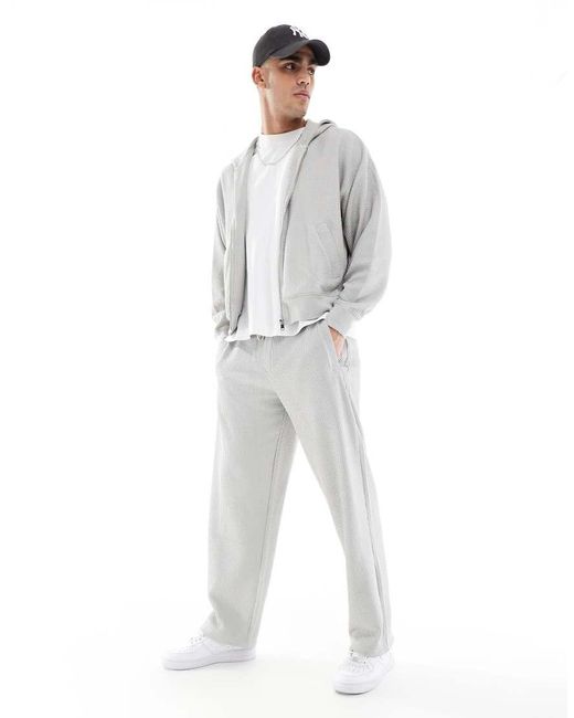 Bershka White Seersucker Co-ord joggers for men
