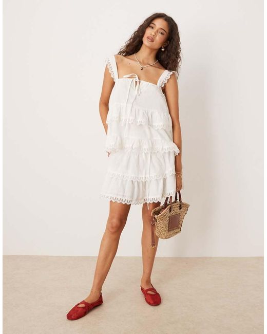 ASOS Natural Tiered Cami Top With Lace Trim