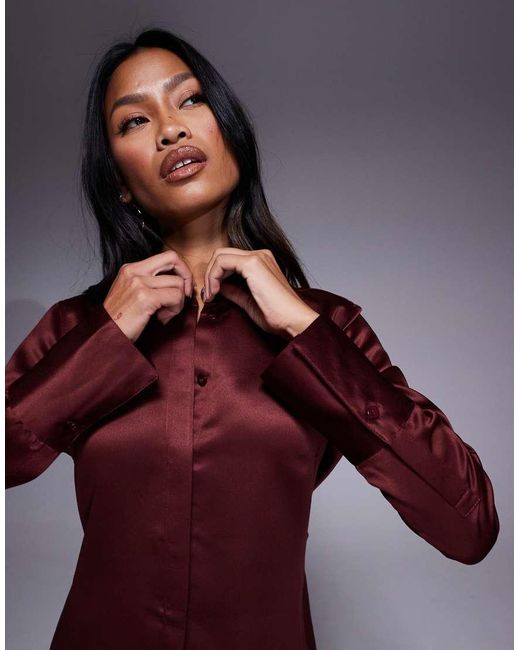 ASOS Red Slim Fitted Satin Shirt