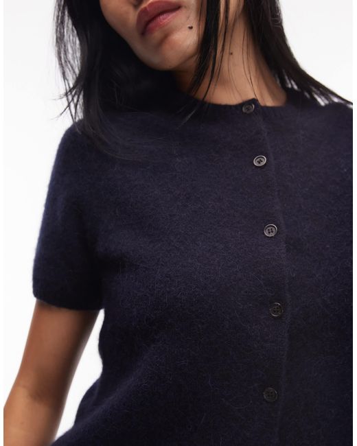 ARKET Blue Alpaca Blend Knitted Cardigan With Short Sleeves