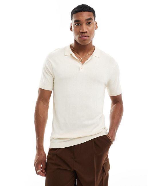 New Look White Short Sleeve Slim Fit Knit Polo for men