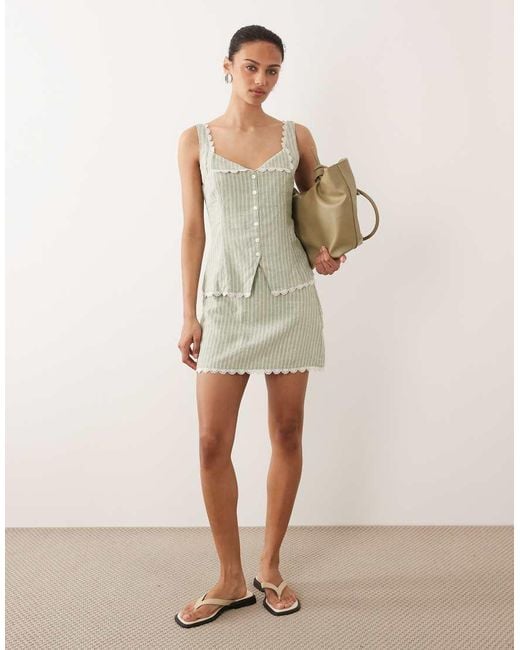 Abercrombie & Fitch Green Linen Mini Skirt With Scallop Edge