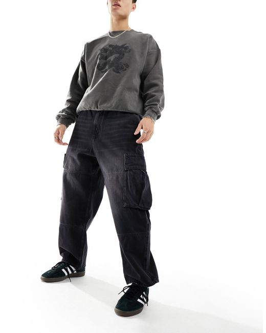Pantaloni cargo stile skater slavato di Pull&Bear in Black da Uomo